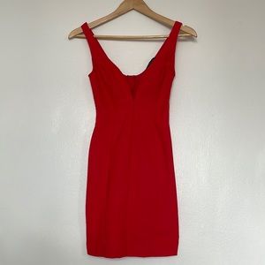 Solemio Bodycon Mini Red Dress w/ Plunging Neckline Size S